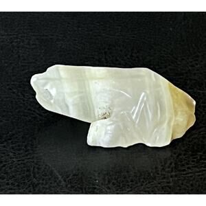 Hand Carved White Onyx Frog Figurine 2” Stone Animal Sculpture Art Collectible